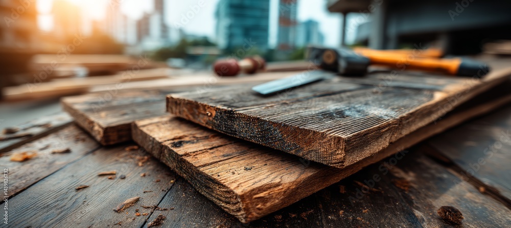 Stack of Sustainable Wooden Planks at Construction Site, Emphasizing Eco-Friendly Building Stack of Sustainable Wooden Planks at Construction Site, Emphasizing Eco-Friendly Building