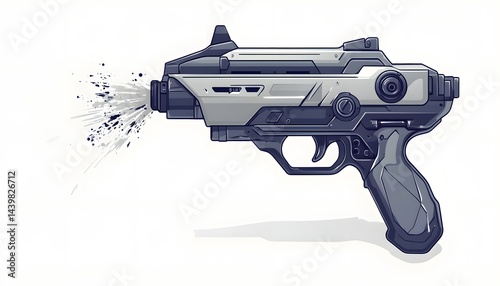 Obraz na płótnie An illustrated futuristic weapon firing a dark ink projectile w salonie