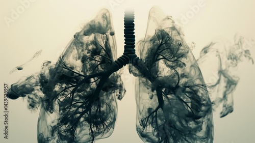 Obraz na płótnie Impact of air pollution on human health illustrated through abstract lungs and toxic smoke w salonie