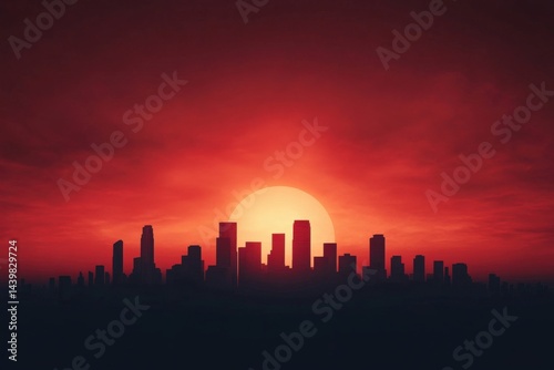 Cityscape silhouette at sunset