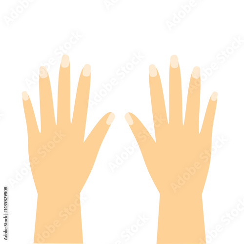 A flat illustration of two hands, designed for children's educational activities. This visual can be used in lessons about body parts, left and right recognition, counting fingers, or creative tracing