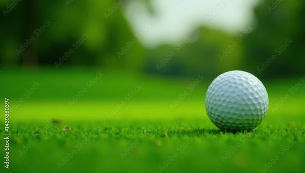 Fototapeta premium Golf ball resting on perfectly manicured green, game, smooth, nature
