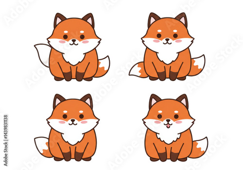 Four cartoon foxes set cute cartoon fox illustrations adorable cartoon animal characters