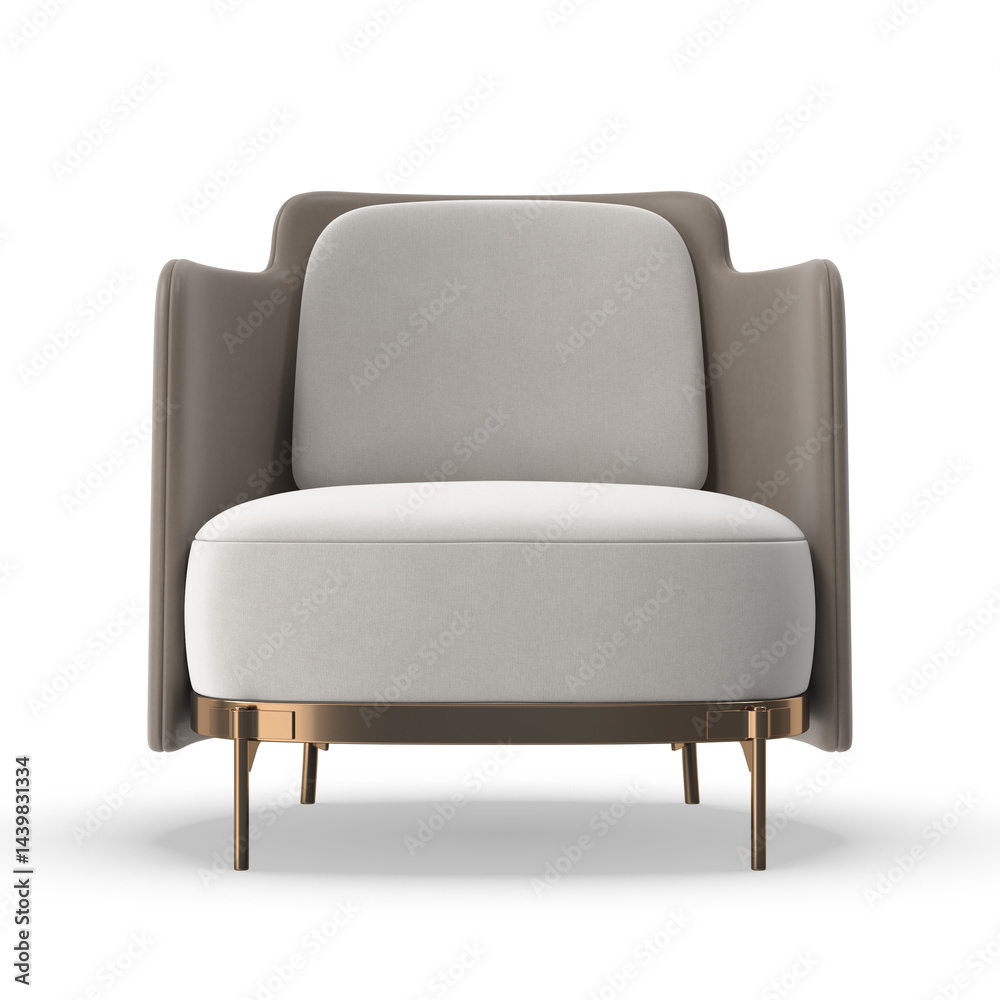 Fototapeta premium Modern Two Tone Fabric Armchair Front View Isolated