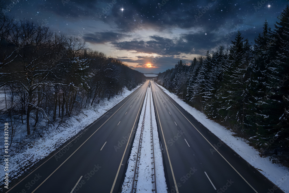 Fototapeta premium empty road during sunset