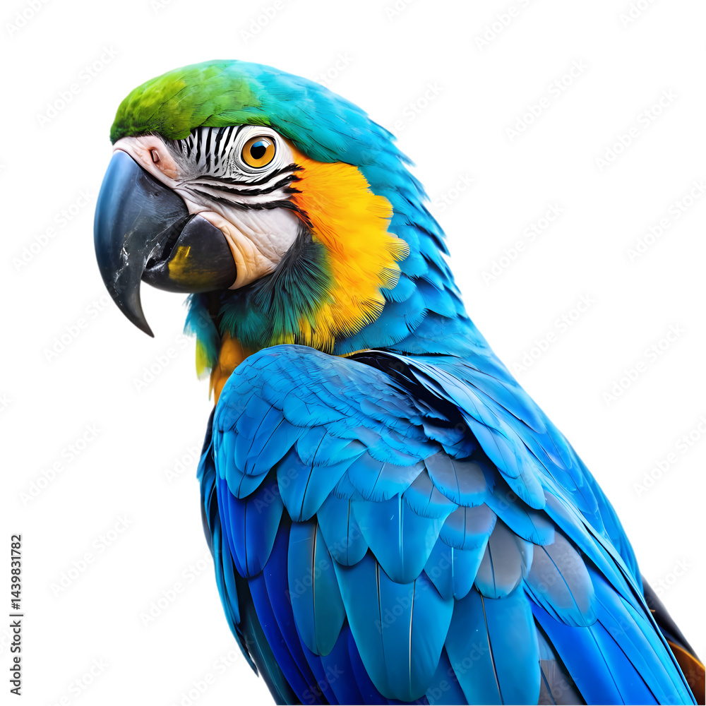 Fototapeta premium Stunning Blue and Gold Macaw: Vibrant Parrot Photo on Transparent background