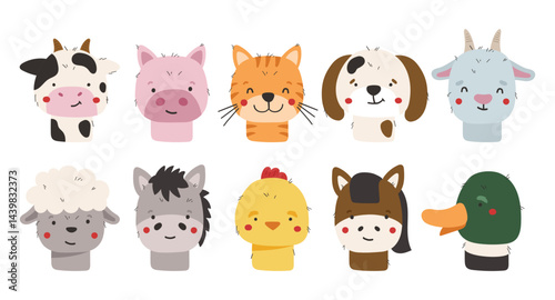 Farm animals set isolated, cute farm animals, kids cartoon collection