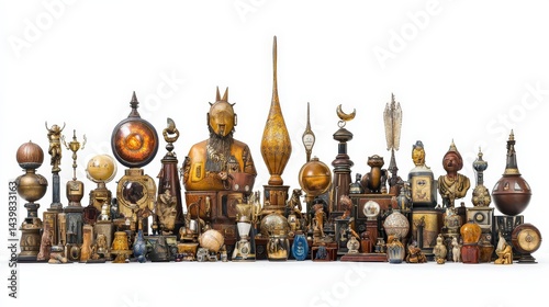 Antique Collection of Unique Statues and Diverse Artifacts Display