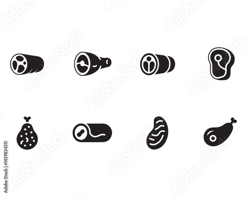 Meat cuts silhouette icons set on white background