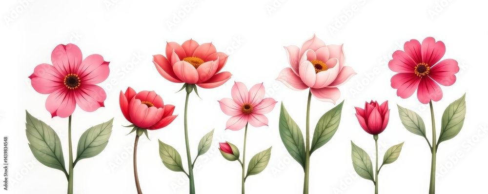 Set of hand-painted romantic flowers in soft colors on white background, summer, bloom, watercolor Set of hand-painted romantic flowers in soft colors on white background, summer, bloom, watercolor