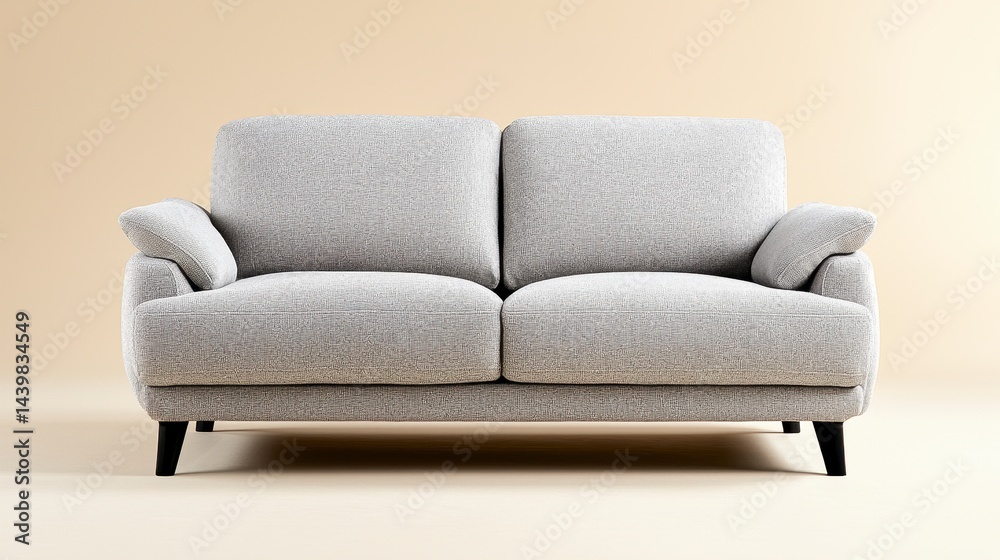 Fototapeta premium Modern Gray and White Patterned Sofa with Dark Legs