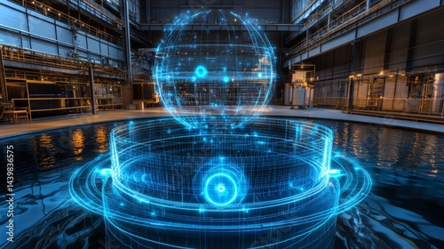 Obraz na płótnie Layered hologram displays neutrino detection in advanced science lab environment w salonie