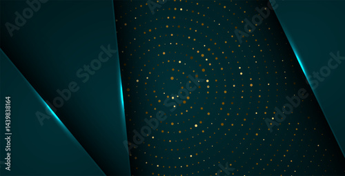 abstract dark green overlap layers with white light, circle texture with silver and golden glitters dots element decoration. eps10 vector
