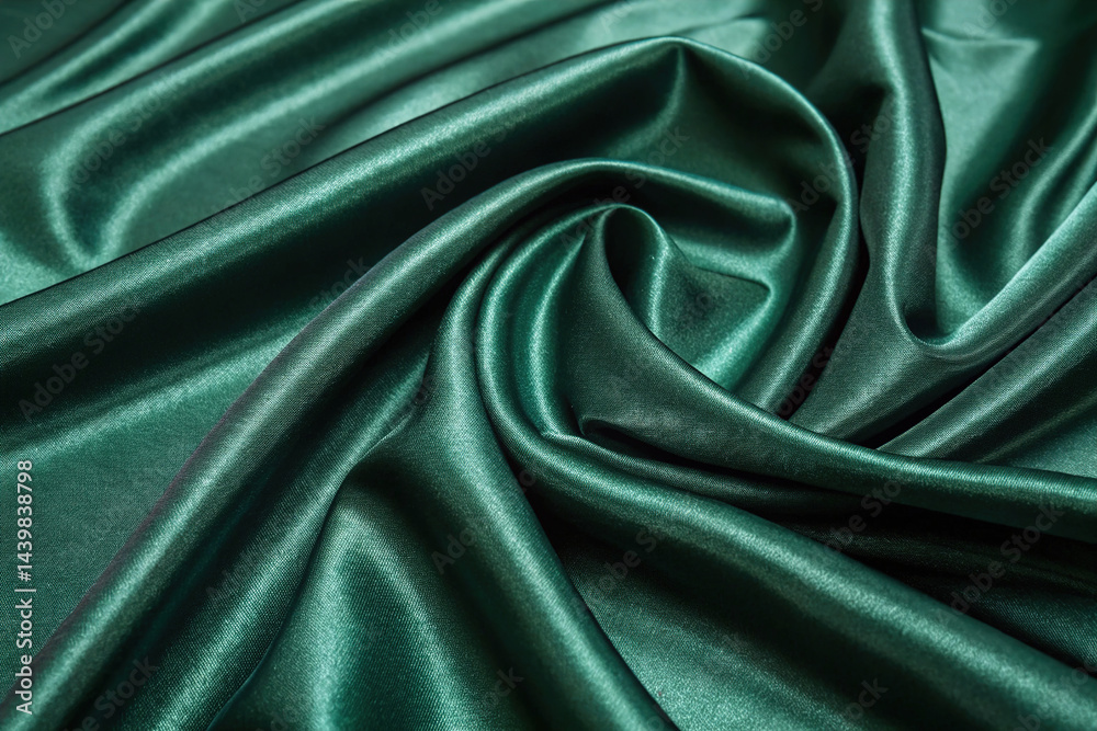 Dark emerald green silk satin fabric background.