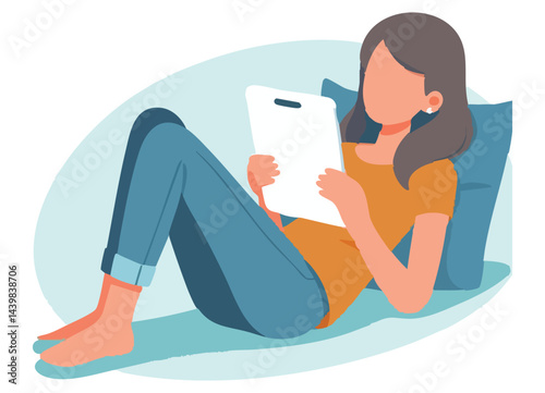 Woman Reading Tablet Vector Illustration Cozy Relaxation Time