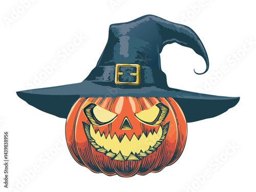 Pumpkin With Spellbound Witch Hat Illustration