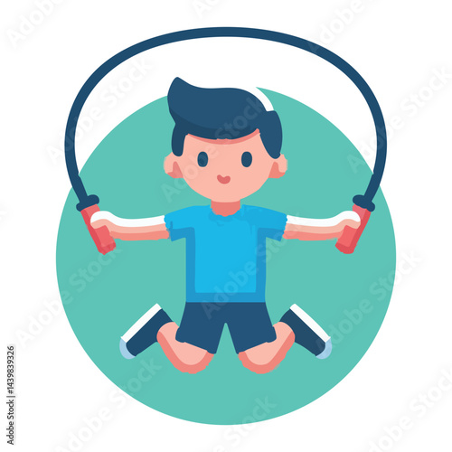 Boy Jumping Rope Illustration for Fitness and Playtime Activity