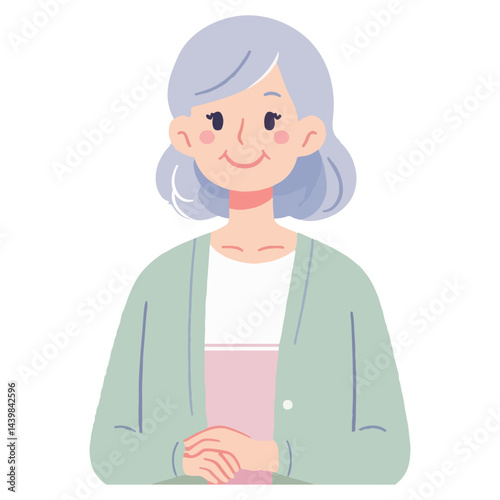 Mature Woman Portrait Illustration with Gray Hair for Senior