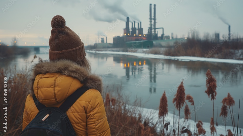 Observing industrial emissions along a river in a polluted urban environment during twilight hours