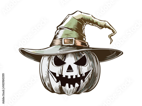 Mystical Halloween Pumpkin With Hat Illustration