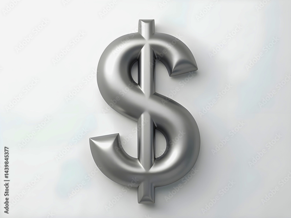 Obraz premium A 3D gold dollar sign, a symbol of wealth and finance, stands on a clean white background, representing the American currency in business and the global market