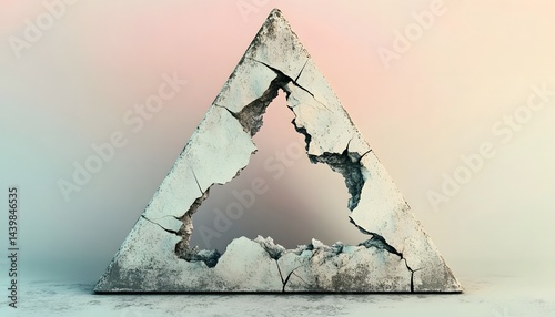 Obraz na płótnie A crumbling triangular structure with visible cracks and a hole w salonie