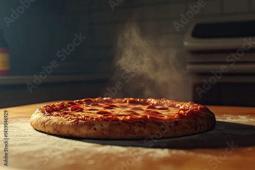 Freshly baked pizza on a table photo