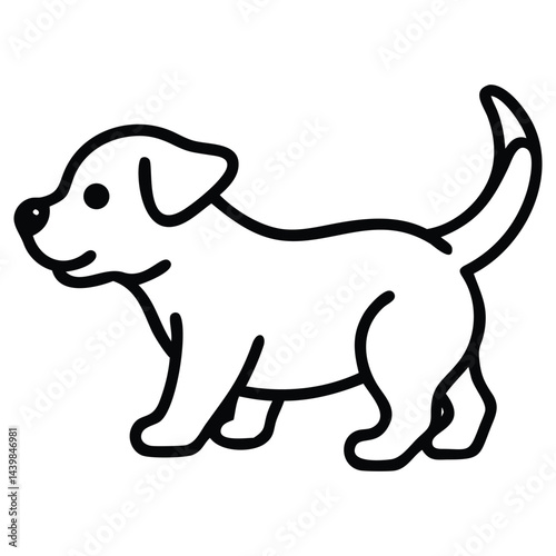 An adorable outline sketch of a puppy happily wagging its tail is seen here