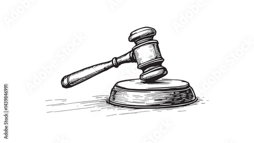 Gavel line art drawing elegant design of judicial symbol