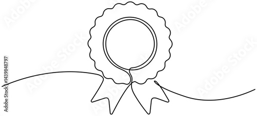 Award badge continuous line drawing. Medal with ribbons. Vector illustration isolated on white.