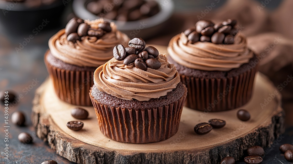 Delicious chocolate coffee cupcakes with creamy frosting and coffee beans food dark rich sweet brown Delicious chocolate coffee cupcakes with creamy frosting and coffee beans food dark rich sweet brown