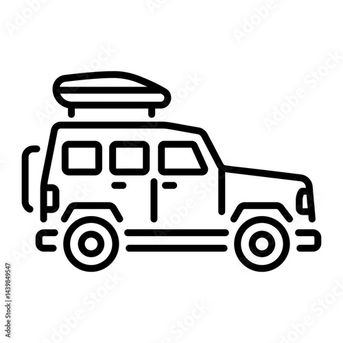A linear icon showing a rugged off road suv vehicle