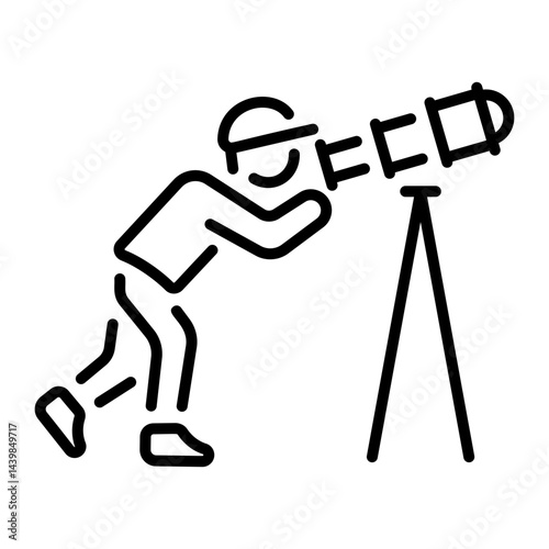 A linear icon depicting the act of stargazing at night