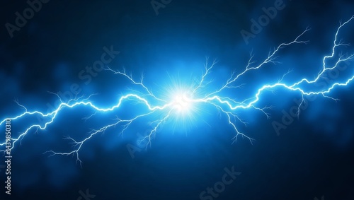 Electric currents crackling across a dark, stormy sky. Vivid electric blue tones blending into deep navy and black. 