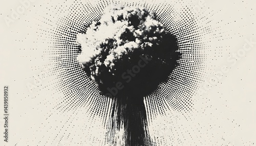 Wallpaper Mural A black and white illustration depicts a nuclear explosion with impact Torontodigital.ca