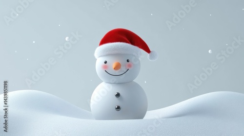 Obraz na płótnie Cute snowman with a red Santa hat in snowy landscape w salonie