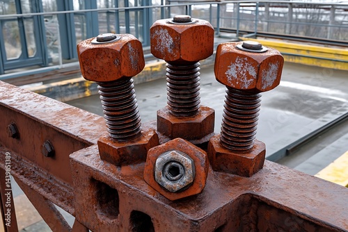 Rusty bolts and steel textures industrial setting closeup photography urban environment photo
