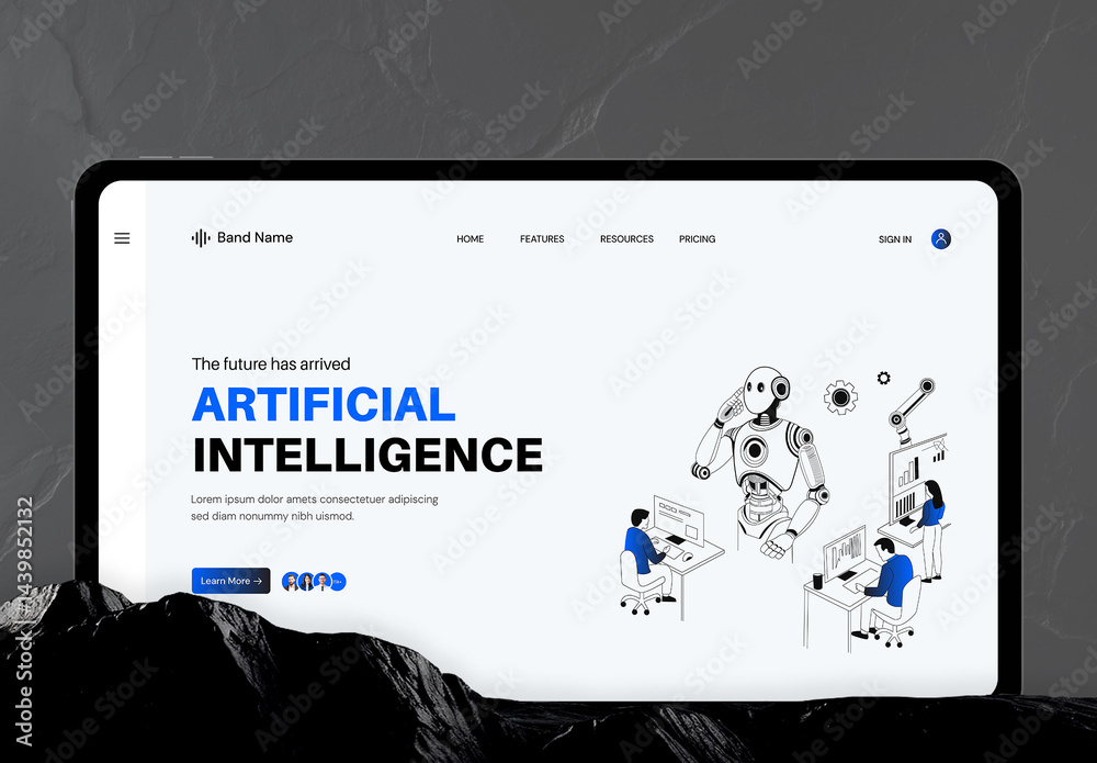 AI Landing Page Hero UI With Illustration Stock Template | Adobe Stock