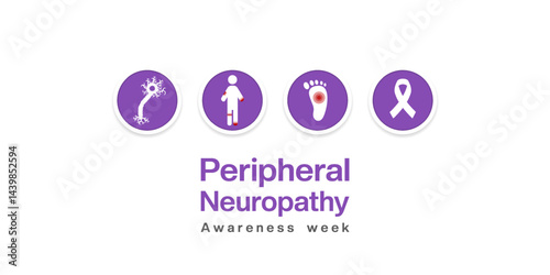 Peripheral Neuropathy Awareness Week. Nerve, people, foot and ribbon. Suitable for posters, banners, social media and more. White background.