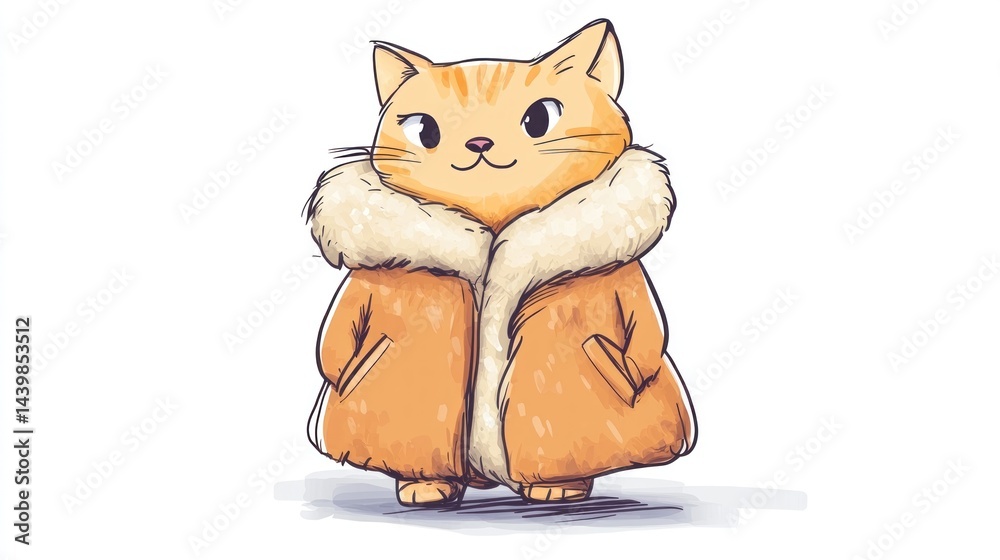 Cute orange cat wearing a warm fur coat