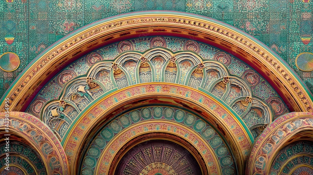 Obraz premium Intricate Geometric Patterns and Colorful Designs on Architectural Surface