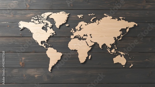 Wooden World Map on Dark Wood Background world map wood texture background global travel wooden map