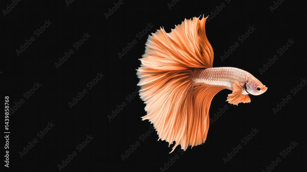 Ornamental fish in graceful motion against a black backdrop