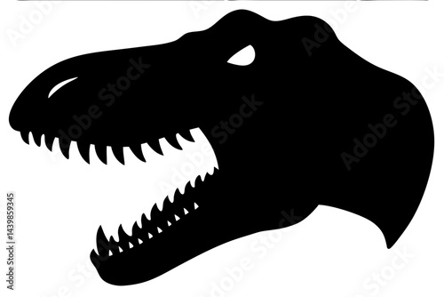 Tyrannosaurus rex head silhouette profile with open mouth displaying sharp teeth, tyrannosaurus rex, t rex, dinosaur, silhouette, profile, head, mouth, teeth, sharp, aggressive, predator, prehistoric
