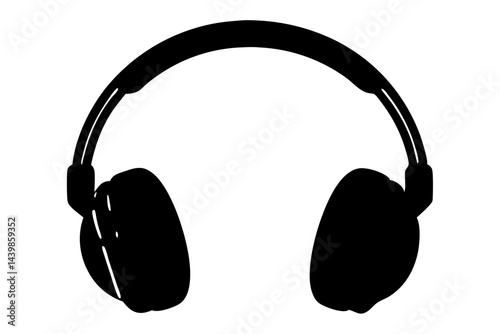 Simple black headphones illustration for audio music listening and entertainment, headphones, audio, music, listening, entertainment, headset, sound, technology, device, earphone, electronic, black