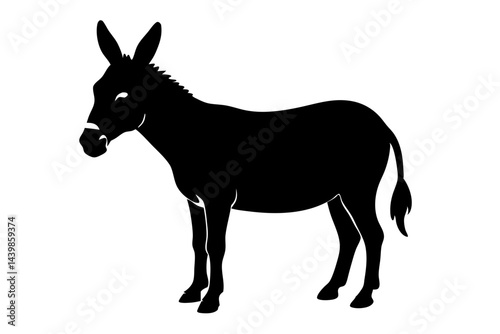 Black and white donkey silhouette illustration isolated on white background, donkey, animal, silhouette, black, white, farm, mammal, equine, vector, illustration, livestock, domestic, monochrome
