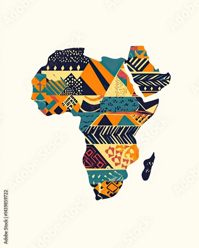 Colorful patterns fill an outline of Africa, showcasing rich cul