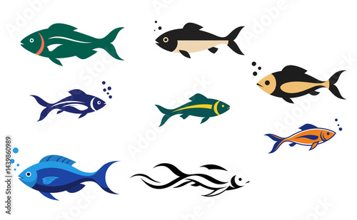 Collection of stylized fish illustrations against a clean white backdrop