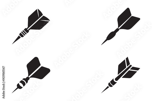 Set of dart vector icons. Throw dart. Black darts. Vector illustration