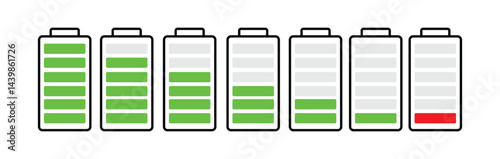 battery icon set. battery vector collection. battery level indicators. battery charger icon.